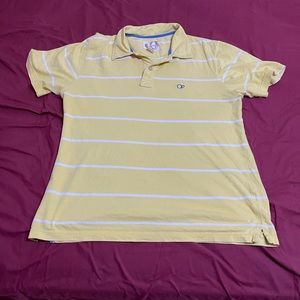 Vintage Ocean Pacific OP Logo Yellow Short Sleeve Striped Polo T- Shirt Size L